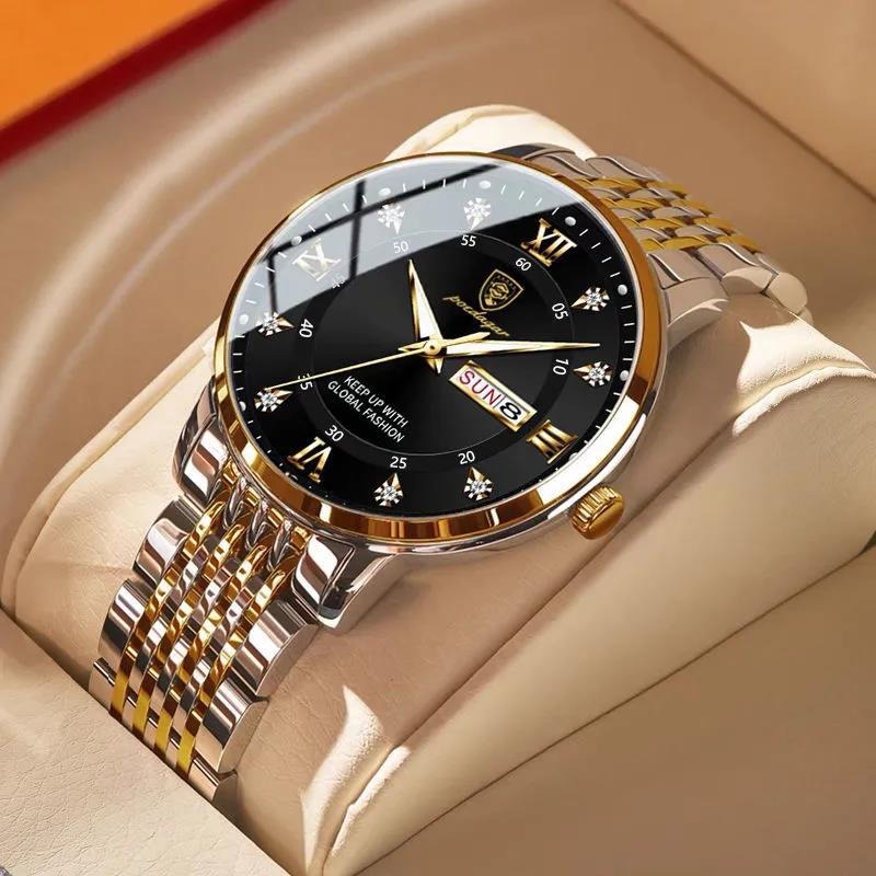 POEDAGAR Mens waterproof Full Steel Quartz Watch